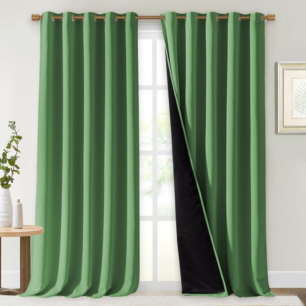 NICETOWN Full Shading Curtains for Windows, Forest Green, Pack of 2, 70 inches W x 95 inches L, Super Heavy-Duty Black Lined Blackout Curtains for Bedroom, Privacy Assured Window Treatment