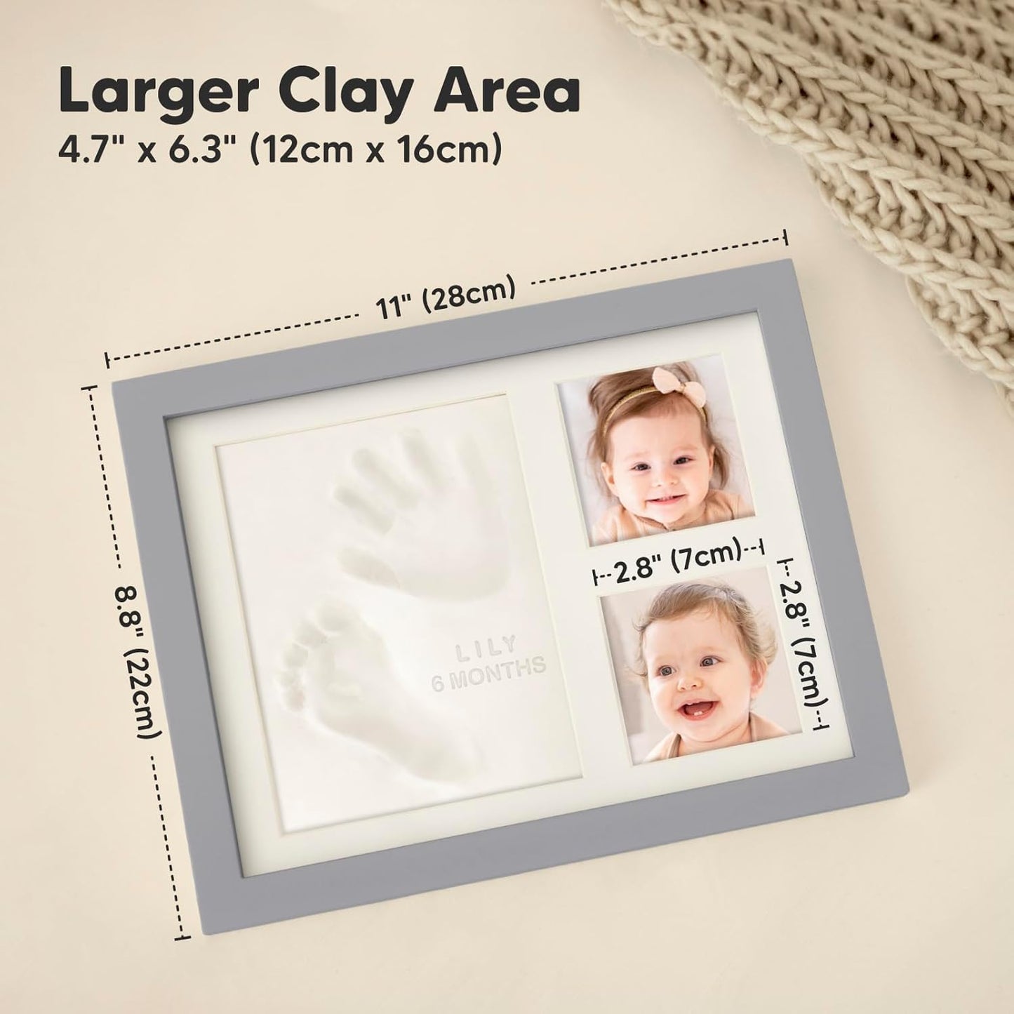 Baby Hand and Footprint Kit - Quick Dry Clay Baby Footprint Kit, Newborn Keepsake, Nursery Picture Frame for Boys, Girls, Personalized Gifts for Shower & Registry,New Mom Gift(Cloud Gray)