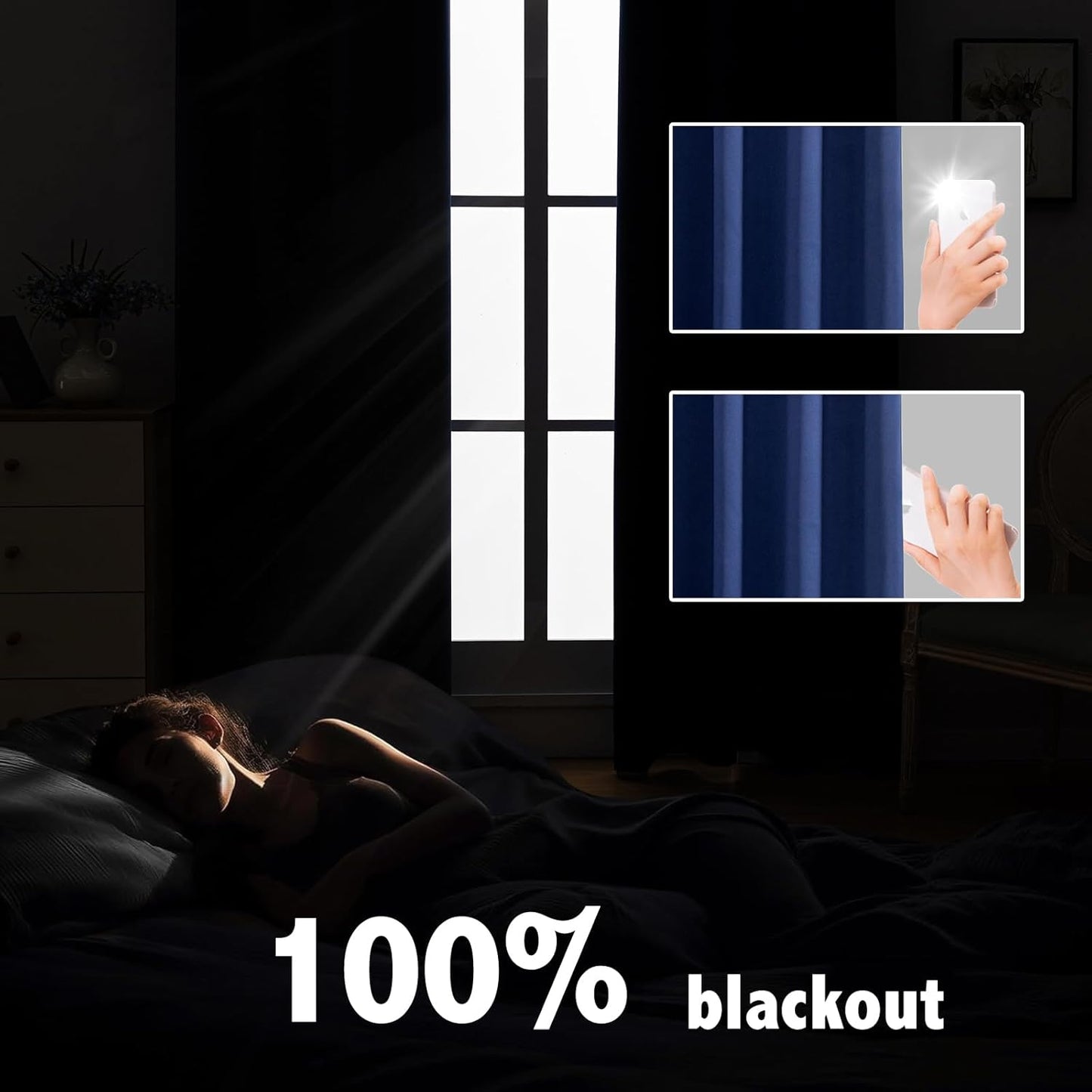 Anytime 100% Blackout Curtain Set, Thermal Insulated & Energy Efficiency Window Draperies for Guest Room, Full Shading Panels for Shift Worker and Light Sleepers（Navy Blue, 2 Panels, 70W x 72L）