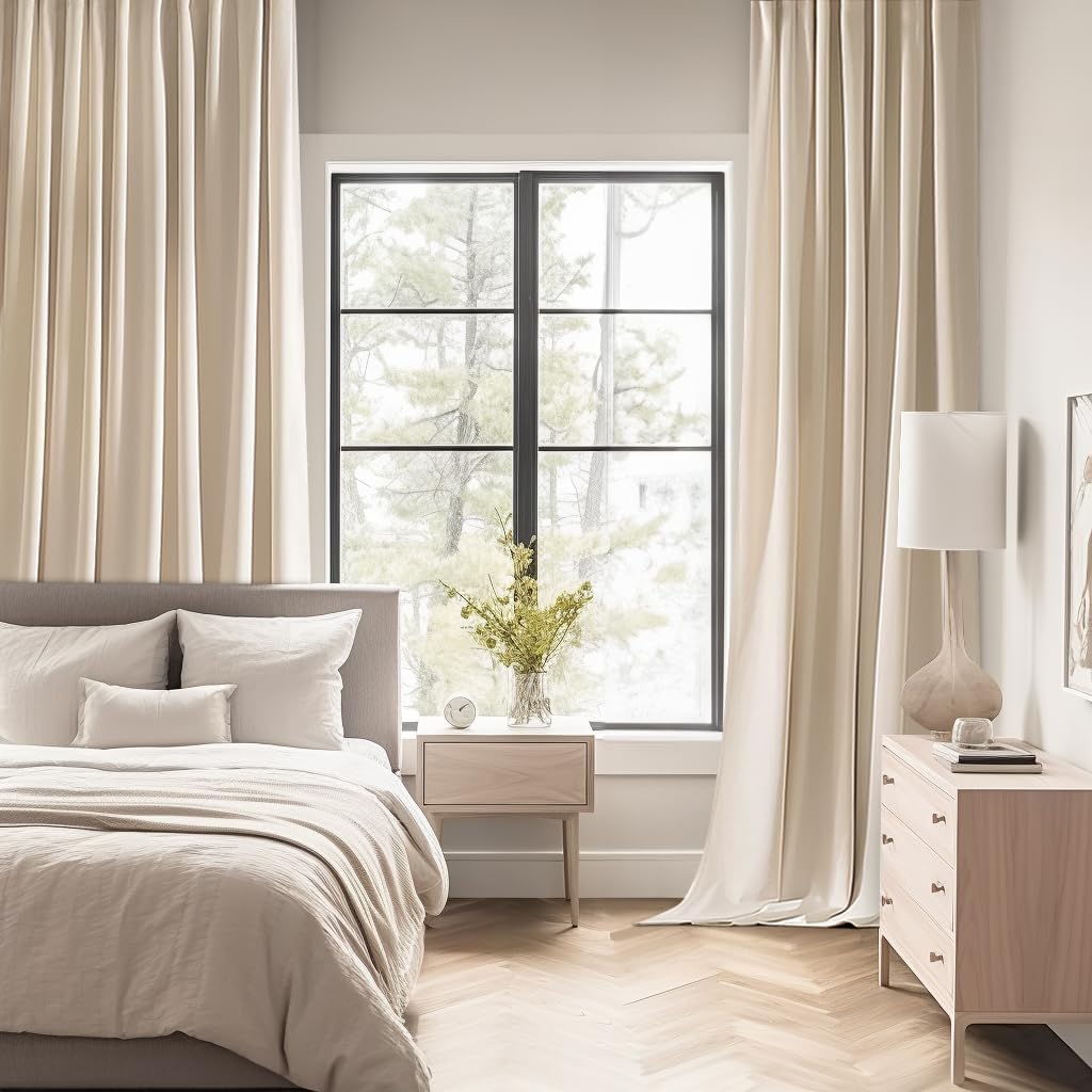 MIULEE Cream Beige Back Tab Light Blocking Curtains 63 Inch Length 2 Panels Set for Living Room Bedroom Privacy, Rod Pocket/Pinch Pleat Thermal Insulated Room Darkening Pleated Blackout Drapes
