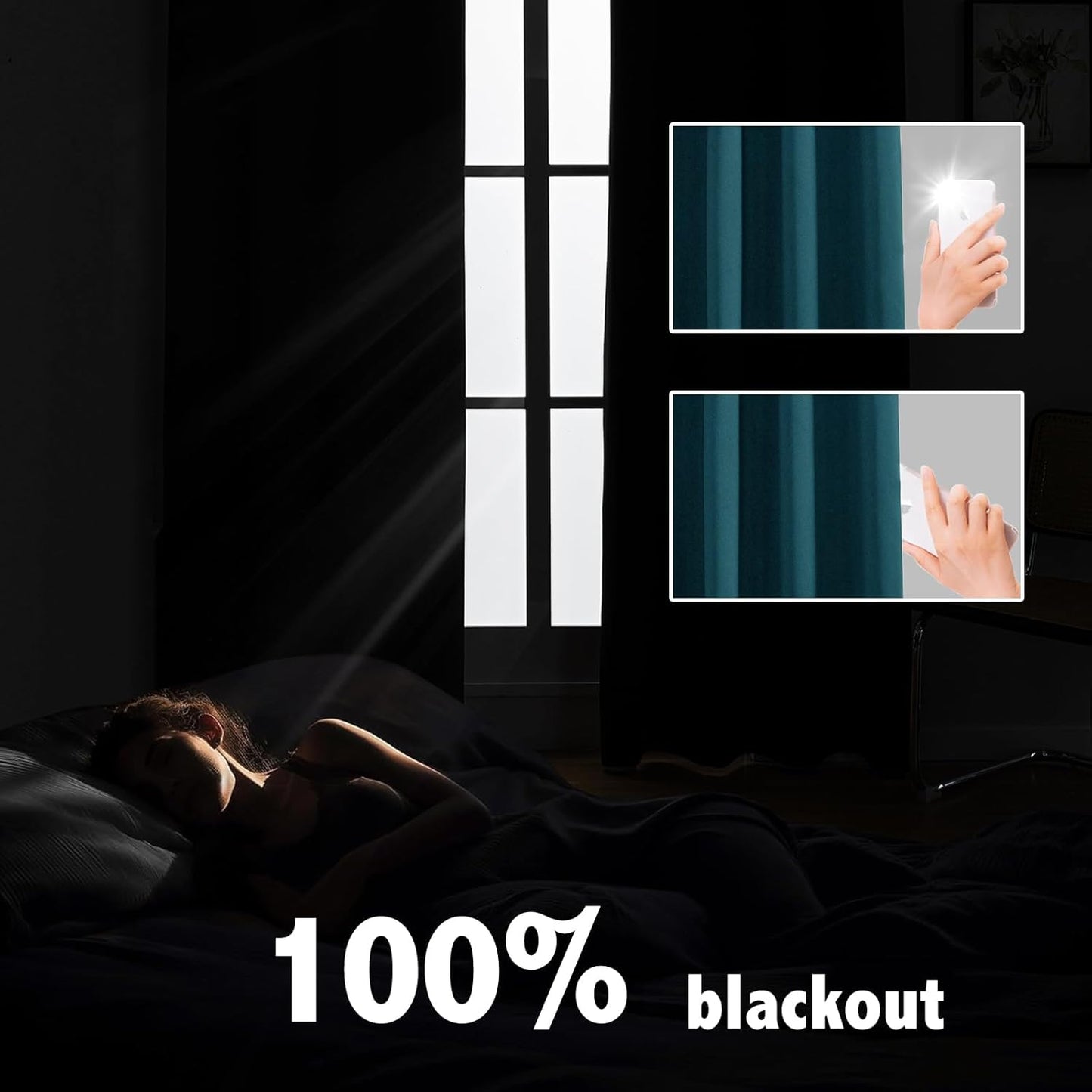 Anytime 100% Blackout Curtain Set, Thermal Insulated & Energy Efficiency Window Draperies for Guest Room, Full Shading Panels for Shift Worker and Light Sleepers（Greyish Blue, 2 Panels, 70W x 95L）