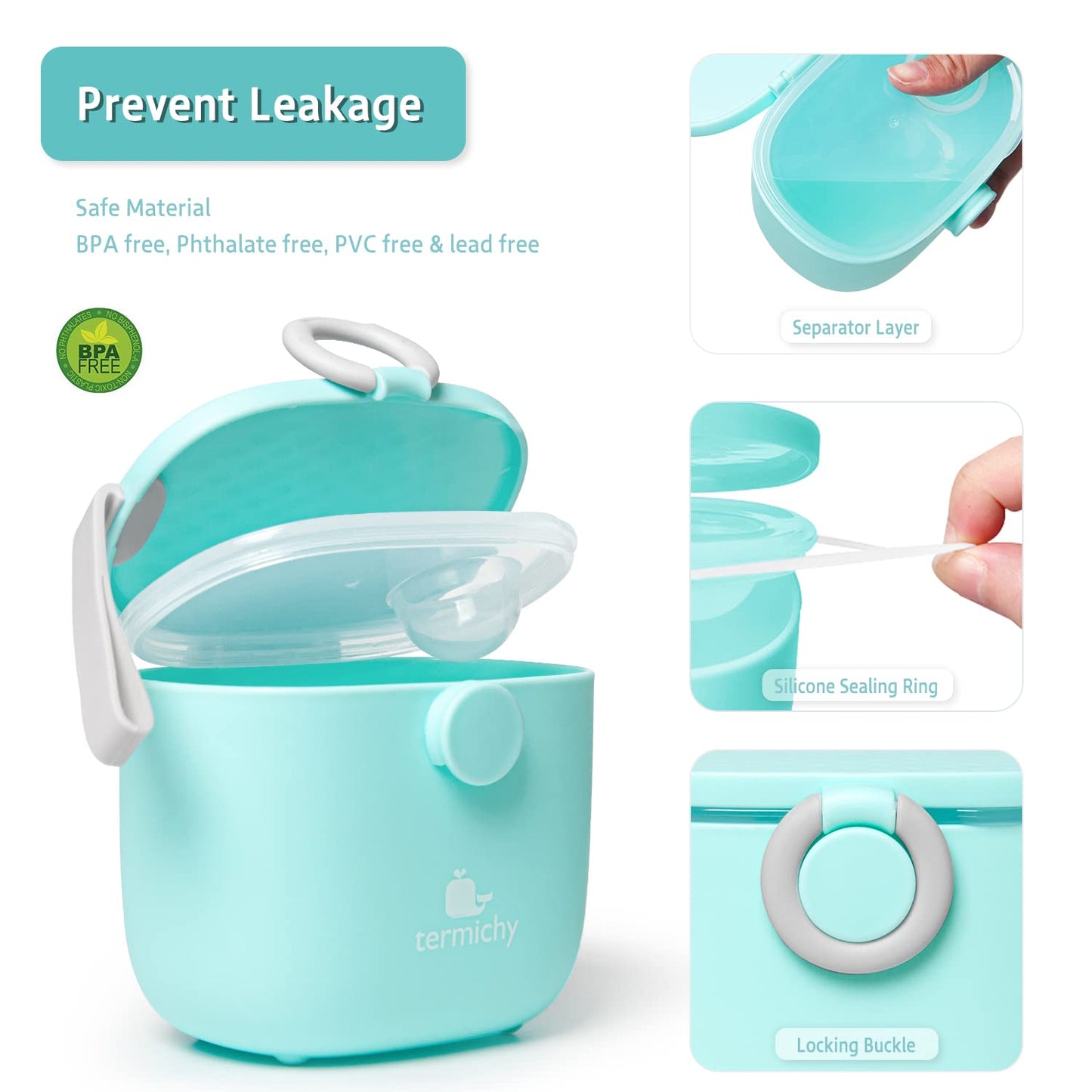 Termichy Baby Formula Dispenser, Portable Milk Powder Dispenser Container with Carry Handle and Scoop for Travel Outdoor Activities with Baby Infant, 8.8OZ, 0.55LB, 250g (Blue-2pack)