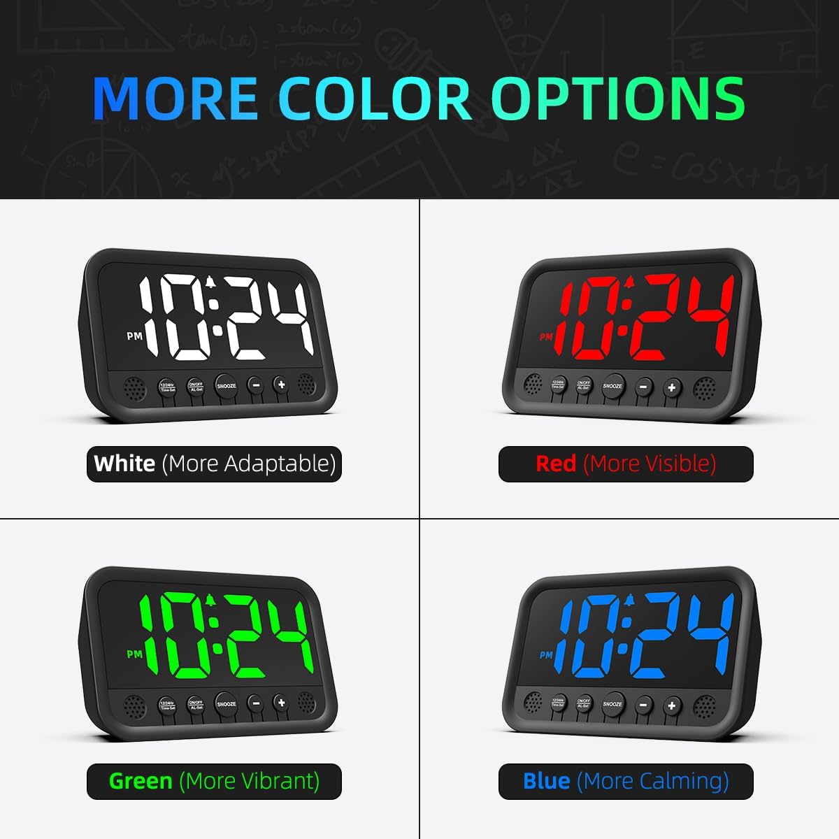 Small LED Digital Clock for Bedroom, Loud Alarm Clock for Heavy Sleepers Adults, Teens | Plug-In Electric Desk Clock | Simple Bedside Nightstand Clock with Adjustable Volume/Brightness/Snooze – Blue