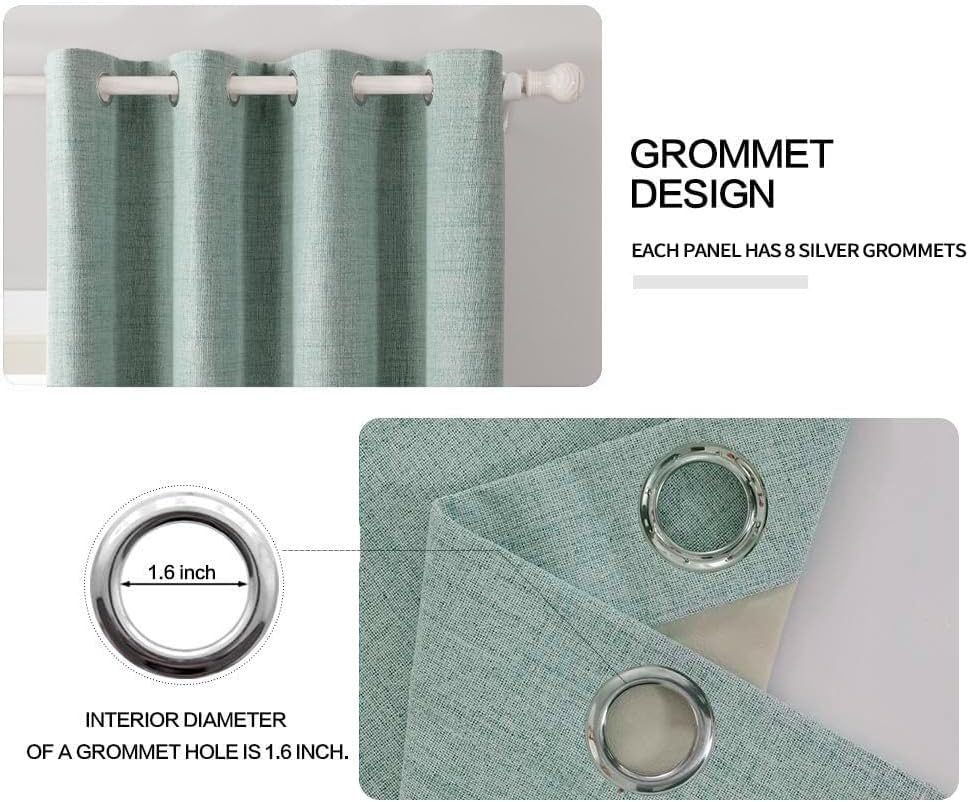 MIULEE Linen Blackout Curtains and Drapes 100% Room Darken Thermal Insulated Grommet Window Panels with Coating 2 PCs W 42 x L 90 inches Seafoam Green