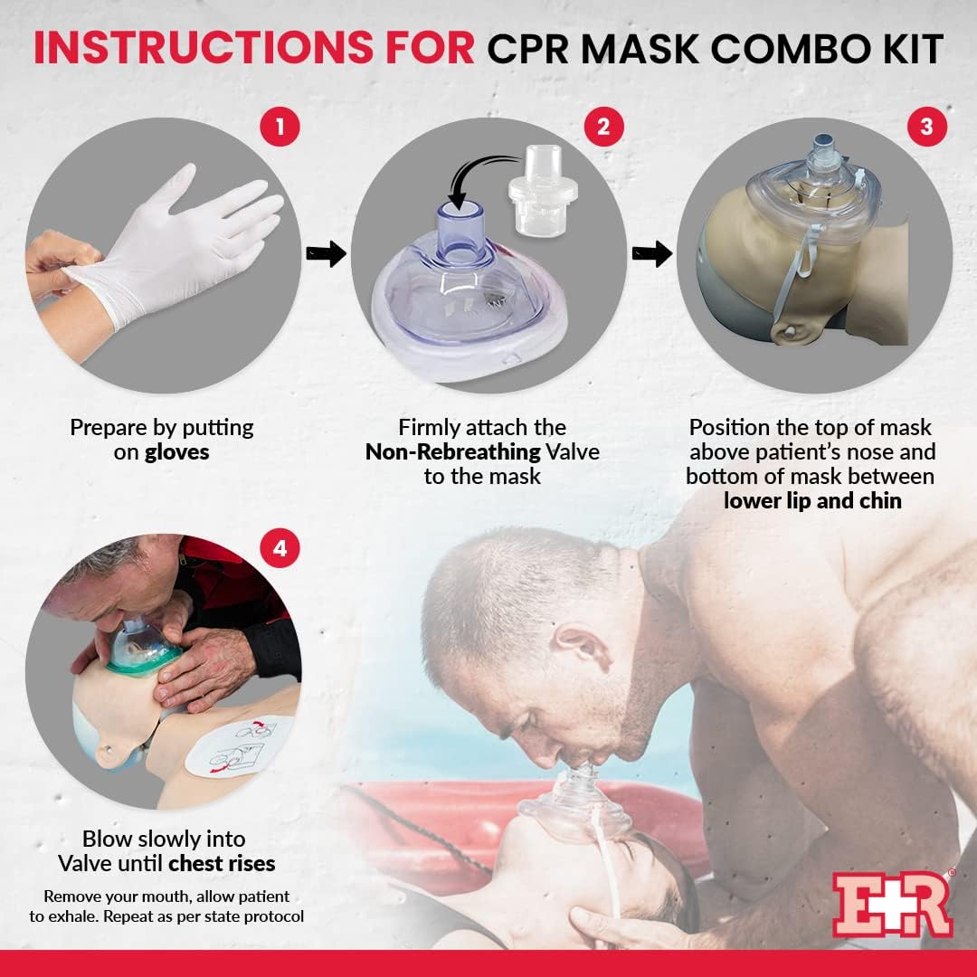 Ever Ready First Aid Adult and Infant CPR Mask Combo Kit with 2 Valves with Pair of Vinyl Gloves & 2 Alcohol Prep Pads - Tactical Black - 2 Count