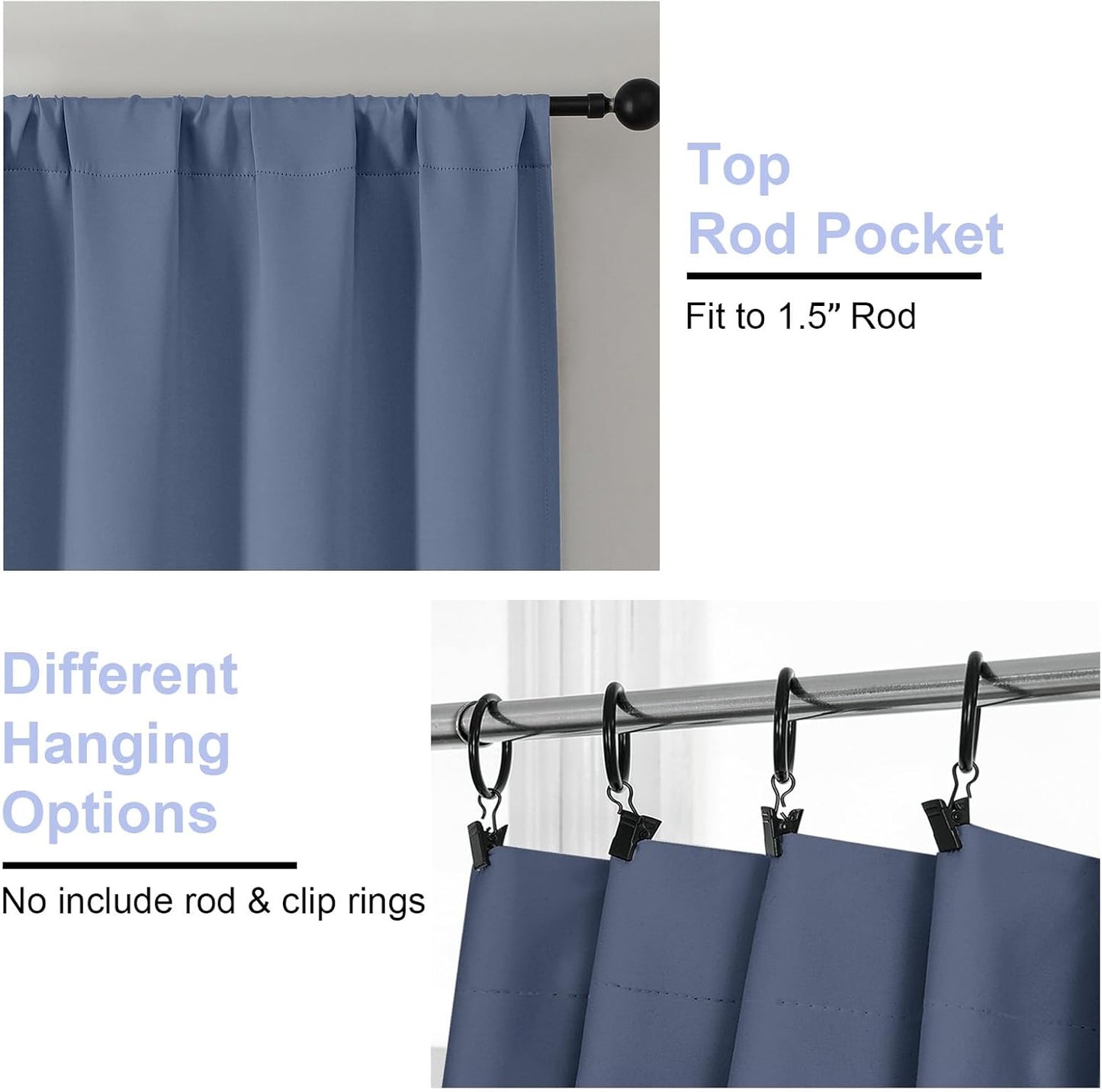 Simplebrand Ava Denim Blue Blackout Curtains for Bedroom 90 Inches Long 2 Panels Set, Solid Privacy Energy Saving Living Room Window Treatment Curtains Blackout Drapes, W40 x L90 Inch, Denim Blue