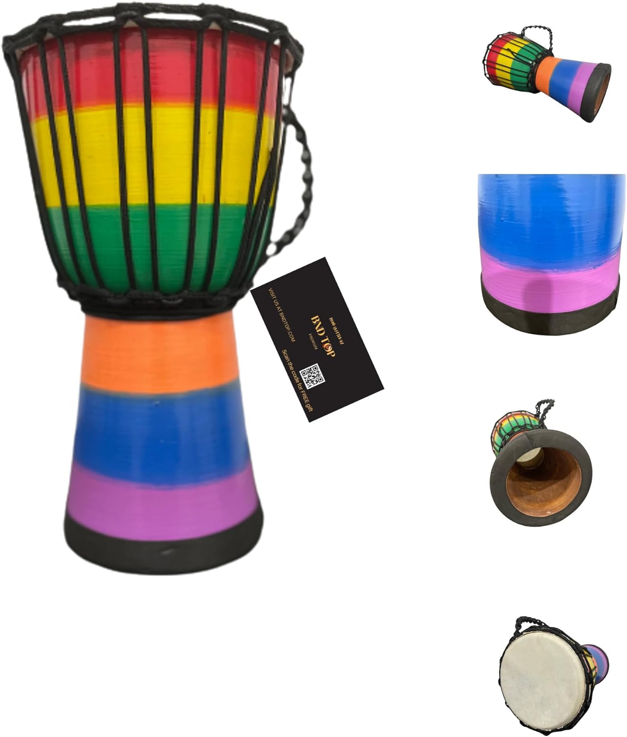 Rainbow Djembe Drum 6"x12" – Handcrafted African Drum for Kids, Preschool Music Education, Classroom Rhythm Instrument Designed in the USA