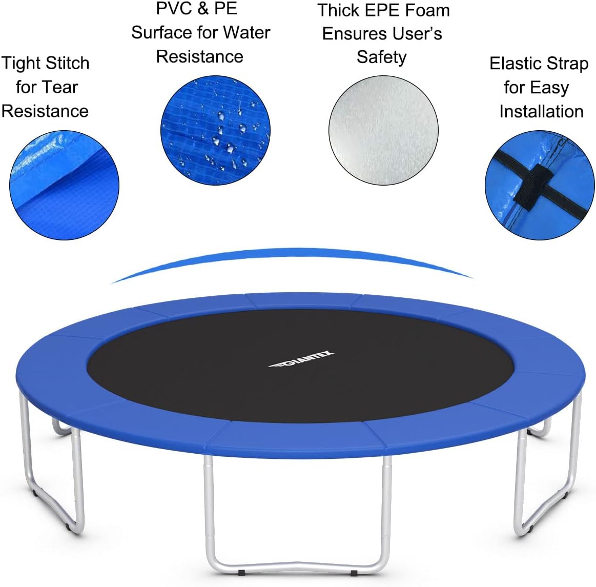Giantex Trampoline Pad, 8ft 10ft 12ft 14ft 15ft 16ft Trampoline Replacement Safety Pad, No Holes for Pole, Waterproof Trampoline Accessories Spring Cover