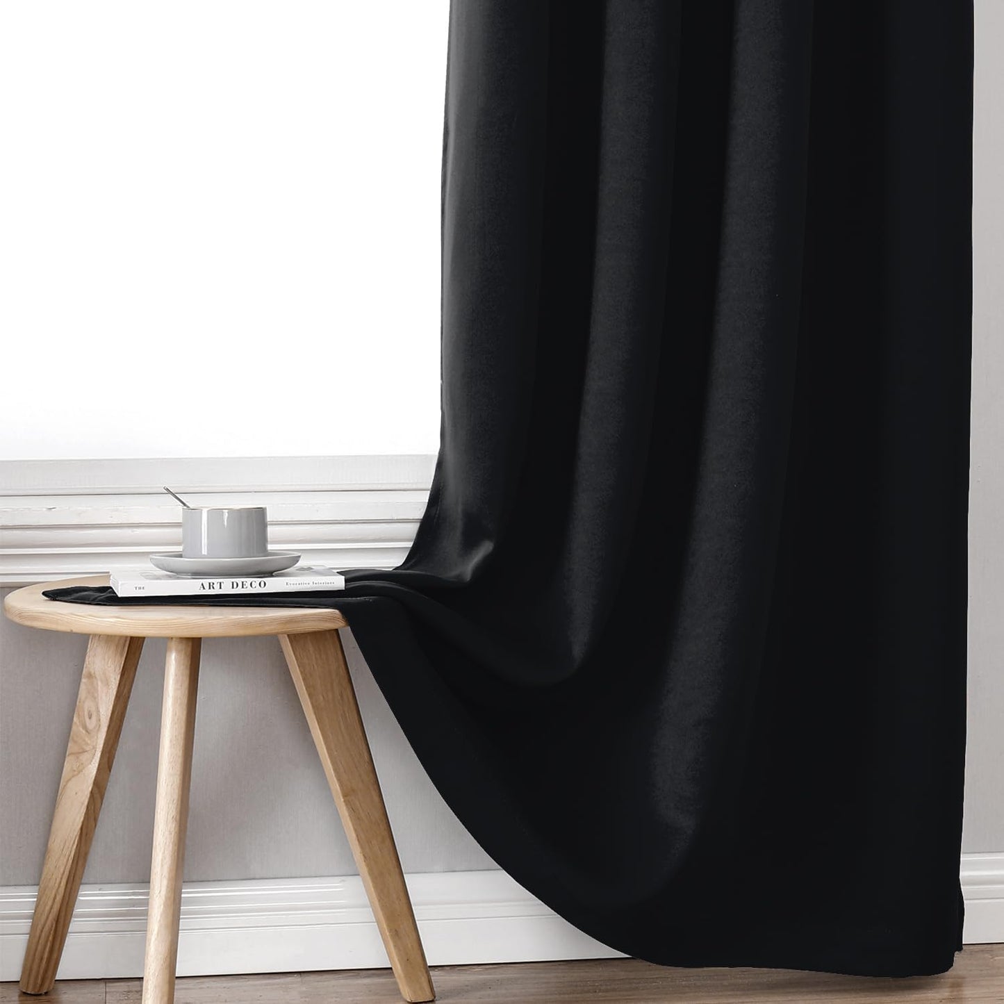 ChrisDowa 100% Blackout Curtains for Bedroom with Black Liner, 2 Thick Layers Total Blackout Thermal Insulated Grommet Small Window Curtains 2 Panels Set (Black, 42 x 45 Inch)