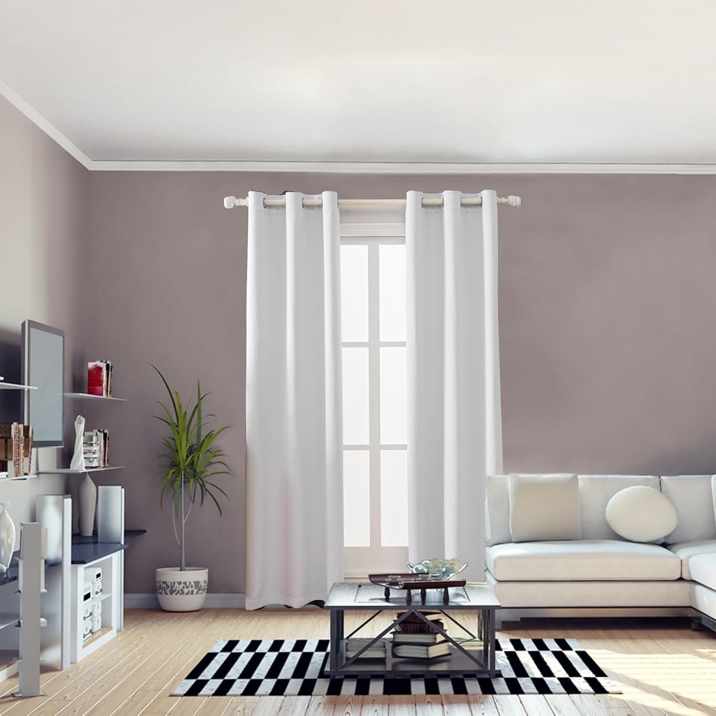 Anytime 100% Blackout Curtain Set, Thermal Insulated & Energy Efficiency Window Draperies for Guest Room, Full Shading Panels for Shift Worker and Light Sleepers（Greyish White, 2 Panels, 42W x 80L）