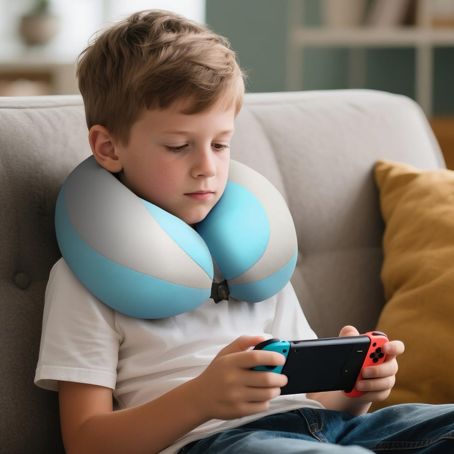 MOOB Kids Travel Pillow for Car Seat Kids U-Shape Travel Neck Pillow Support Children Stroller Pillow Blue