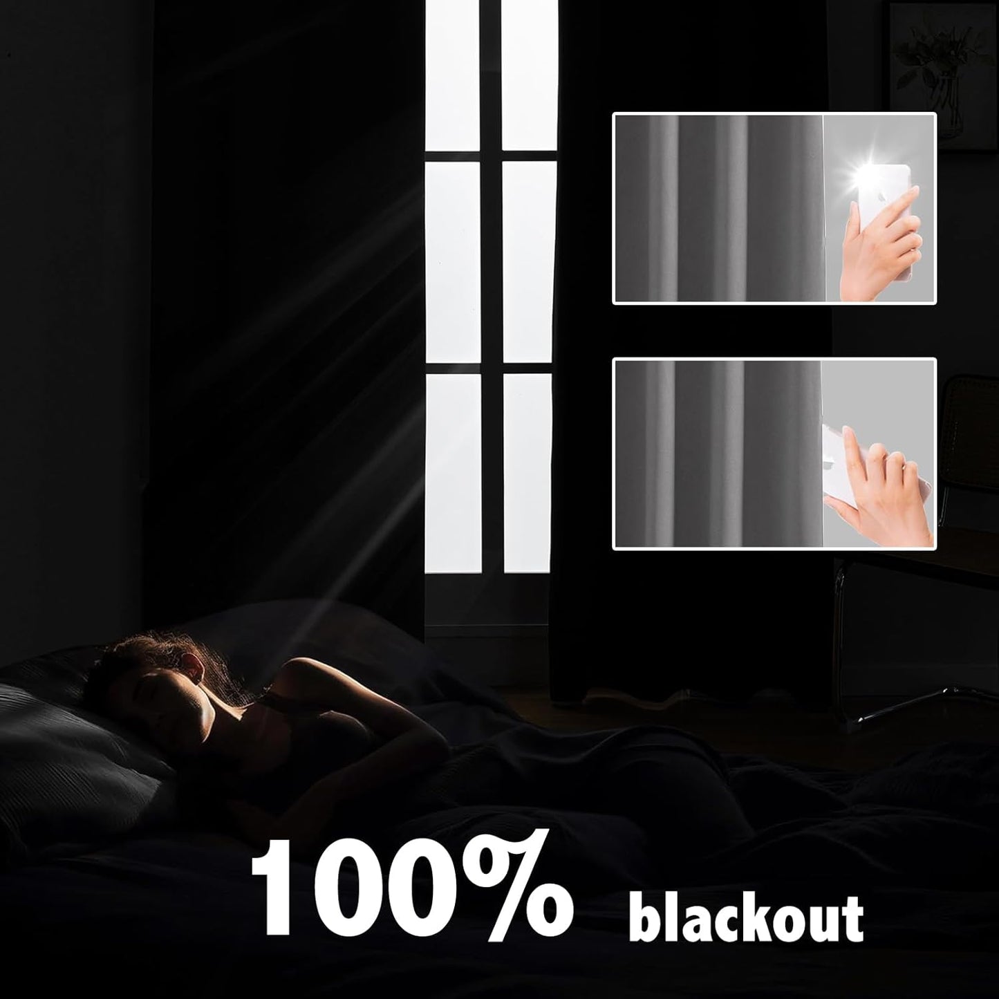 Anytime 100% Blackout Curtain Set, Thermal Insulated & Energy Efficiency Window Draperies for Guest Room, Full Shading Panels for Shift Worker and Light Sleepers（Grey, 2 Panels, 52W x 102L）