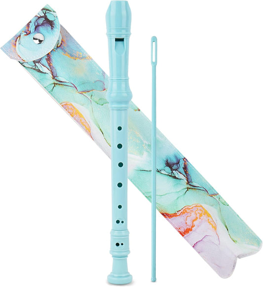 Recorder Instrument for Beginner Adults,8-Hole Soprano Descant Recorder Music Flute with with Cleaning Rod & Leather Case For Home Entertainment(2-Blue Green Splash-ink)
