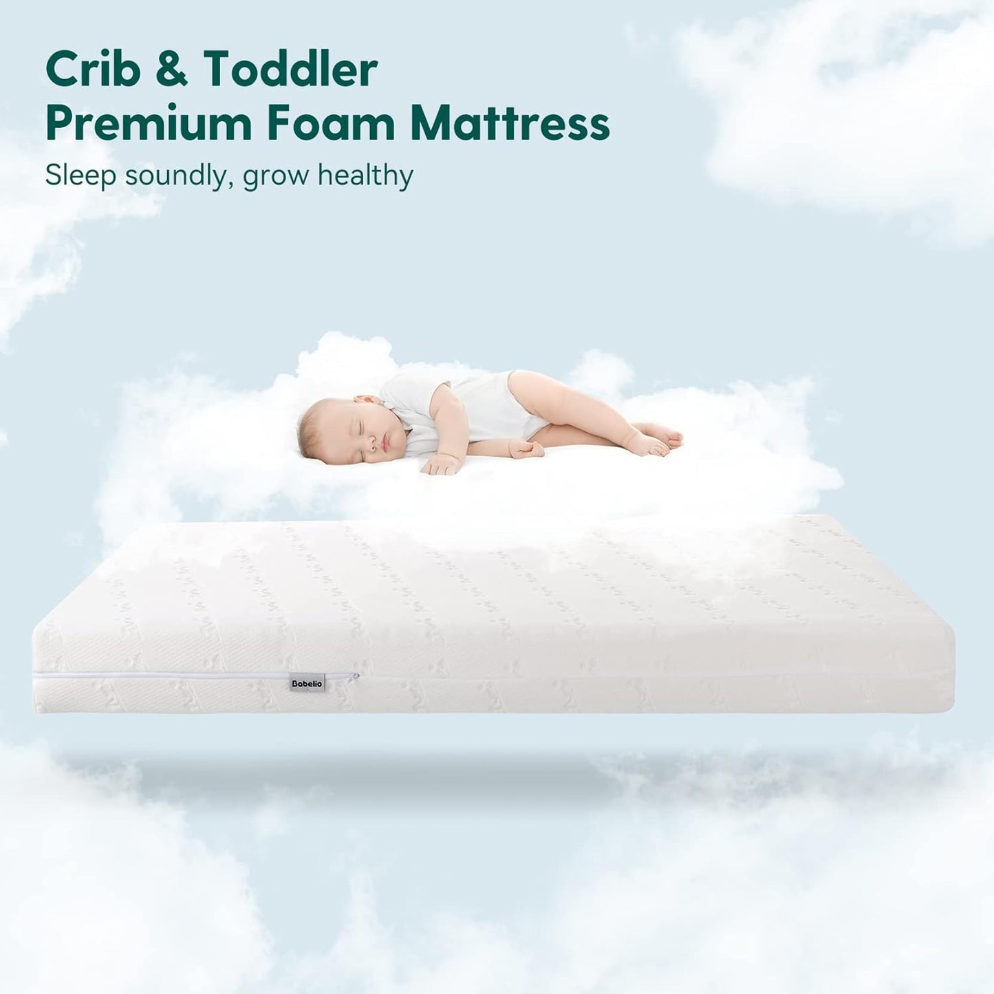 BABELIO Breathable Crib Mattress, Dual-Sided, Memory Foam, Waterproof, Removable and Machine-Washable Cover, for Toddler and Baby 52" x 27.5"