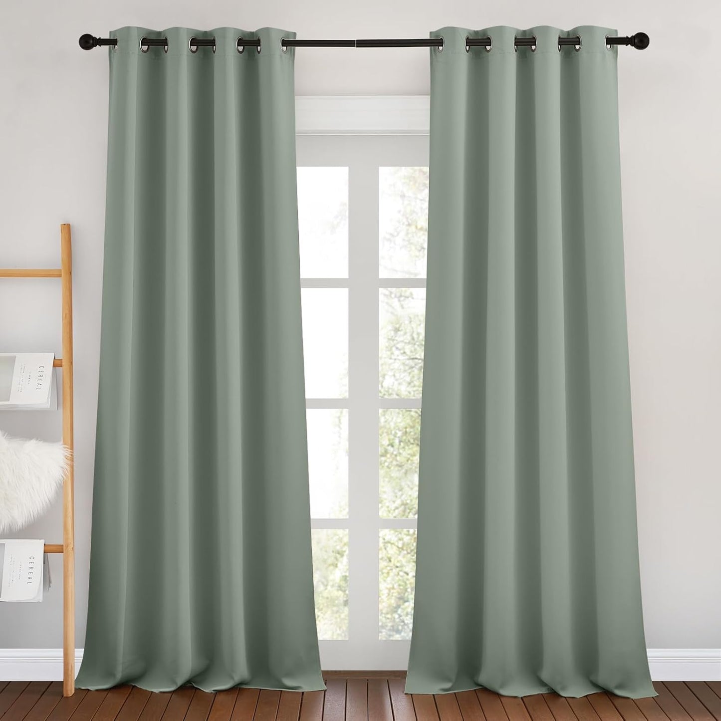 NICETOWN Sage Green Curtains 96 inches Long, Grommet Thermal Insulated Blackout Curtains Privacy Window Treatments for Boys Room/Living Room, W46 x L96, 2 Panels