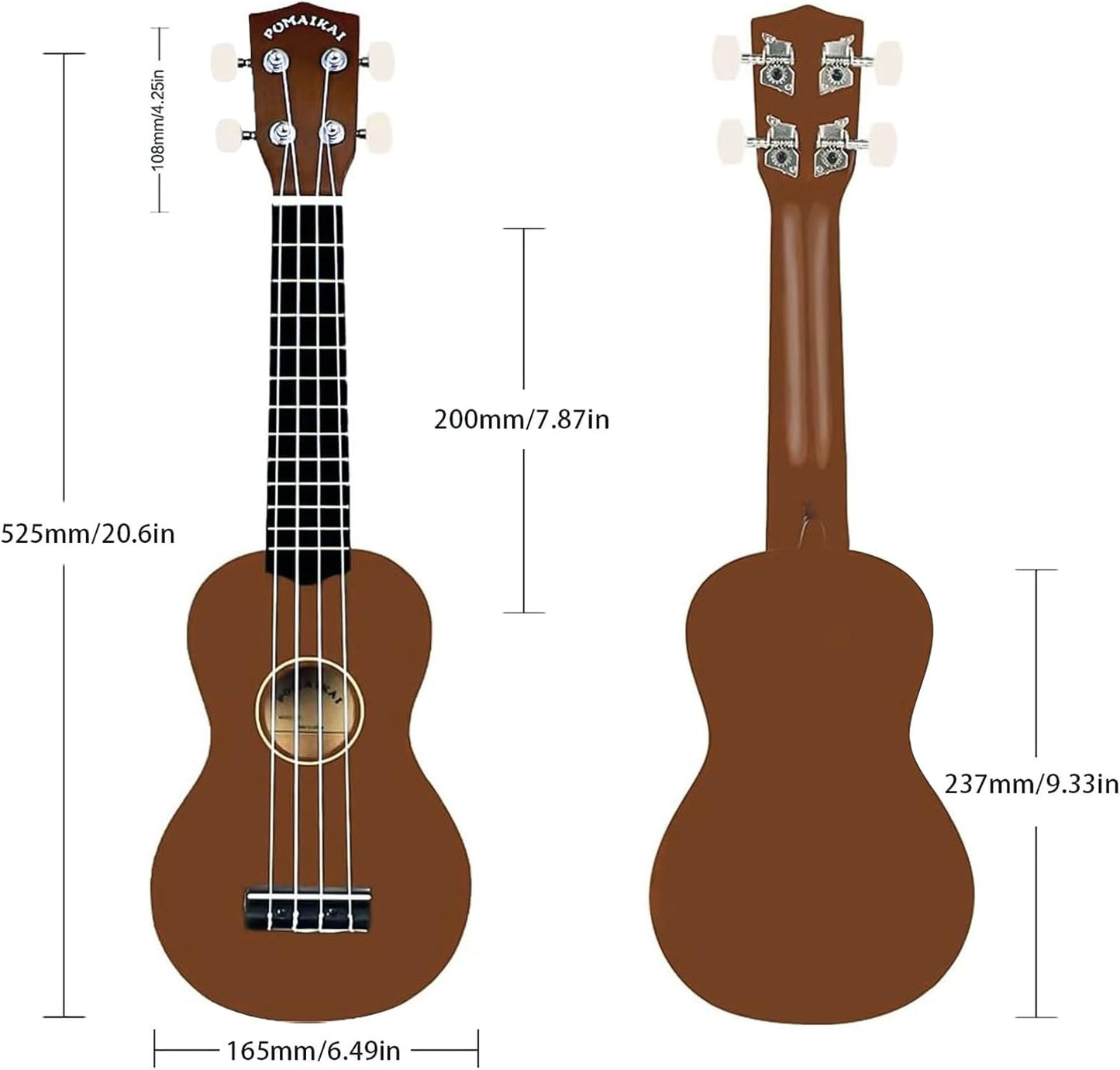 POMAIKAI Soprano Wood Ukulele Starter Ukelele Hawaii Guitar 21 Inch for Beginners and Students(Brown)