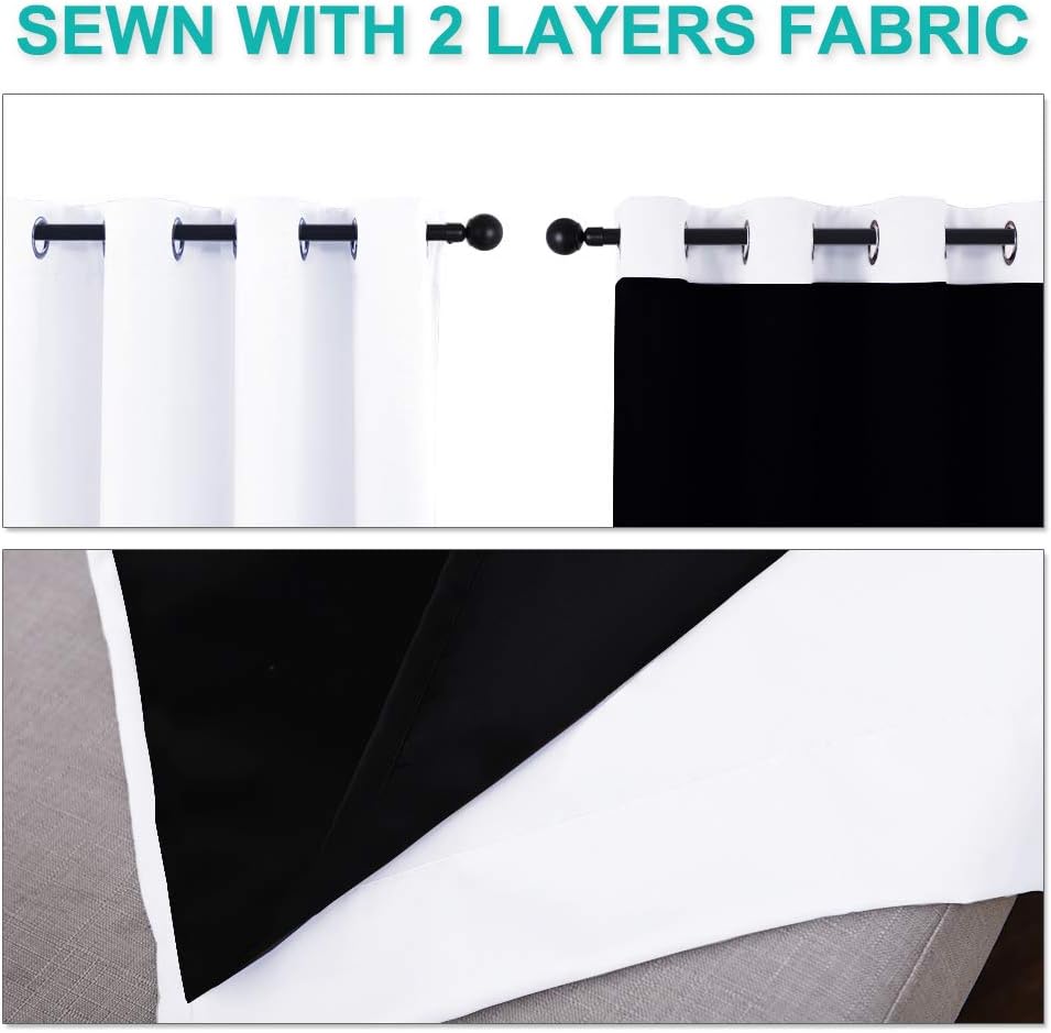 NICETOWN White 100% Blackout Curtains for Windows, Super Heavy-Duty Black Lined Total Darkness Drapes for Bedroom, Privacy Assured Window Treatment for Patio (Pack of 2, 55 inches W x 102 inches L)