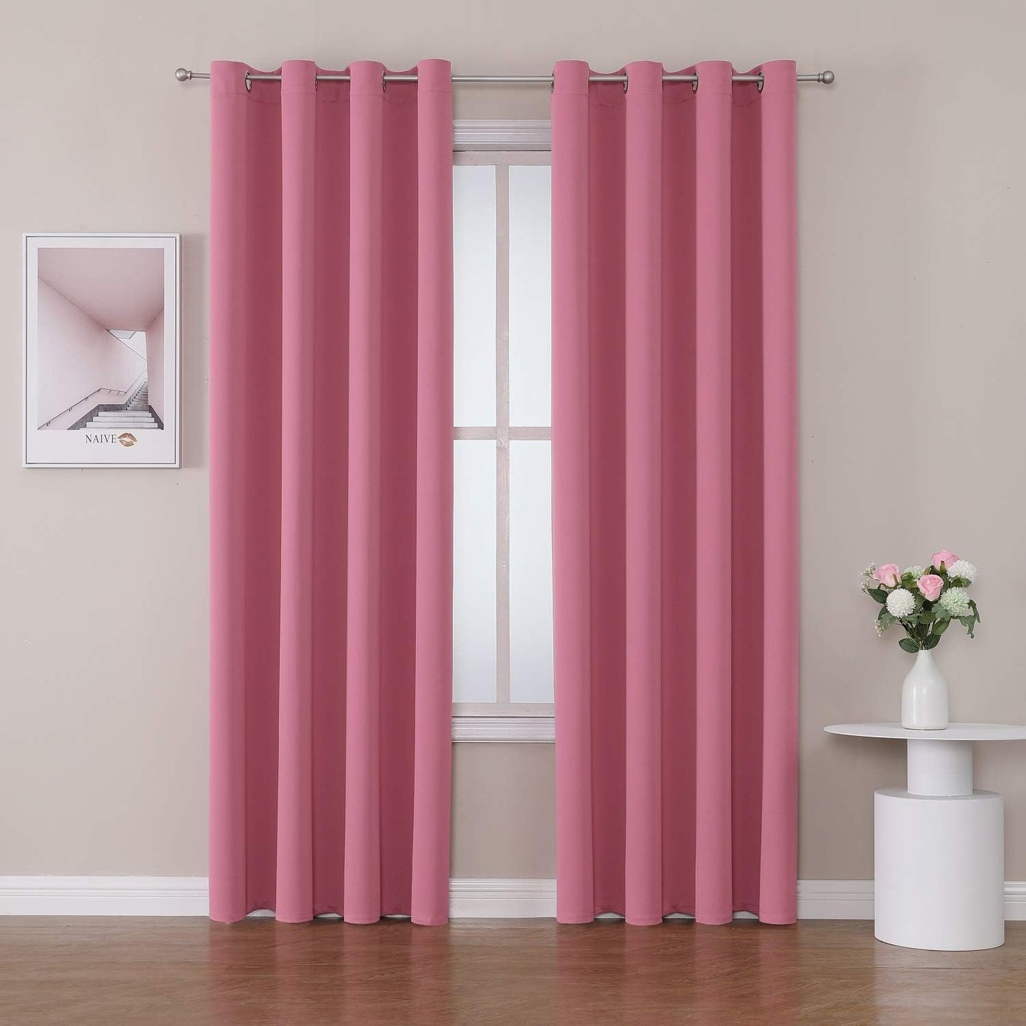 ChrisDowa Room Darkening Curtains 90 Inches Long 2 Panels Set for Living Room, Grommet Thermal Insulated Blackout Curtains for Bedroom (Pink, 52 x 90 Inch)