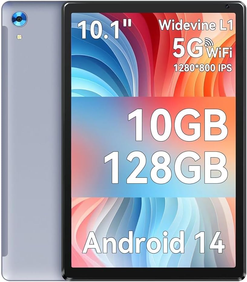 Android Tablet, 10.1 inch Tablets with 1280 * 800 IPS HD Touchscreen, Octa-Core Processor, 10(4+6) GB RAM 128GB ROM, 1TB TF Card Expandable, 5G/2.4G WiFi, BT 5.0,Dual Camera, Google Tablet