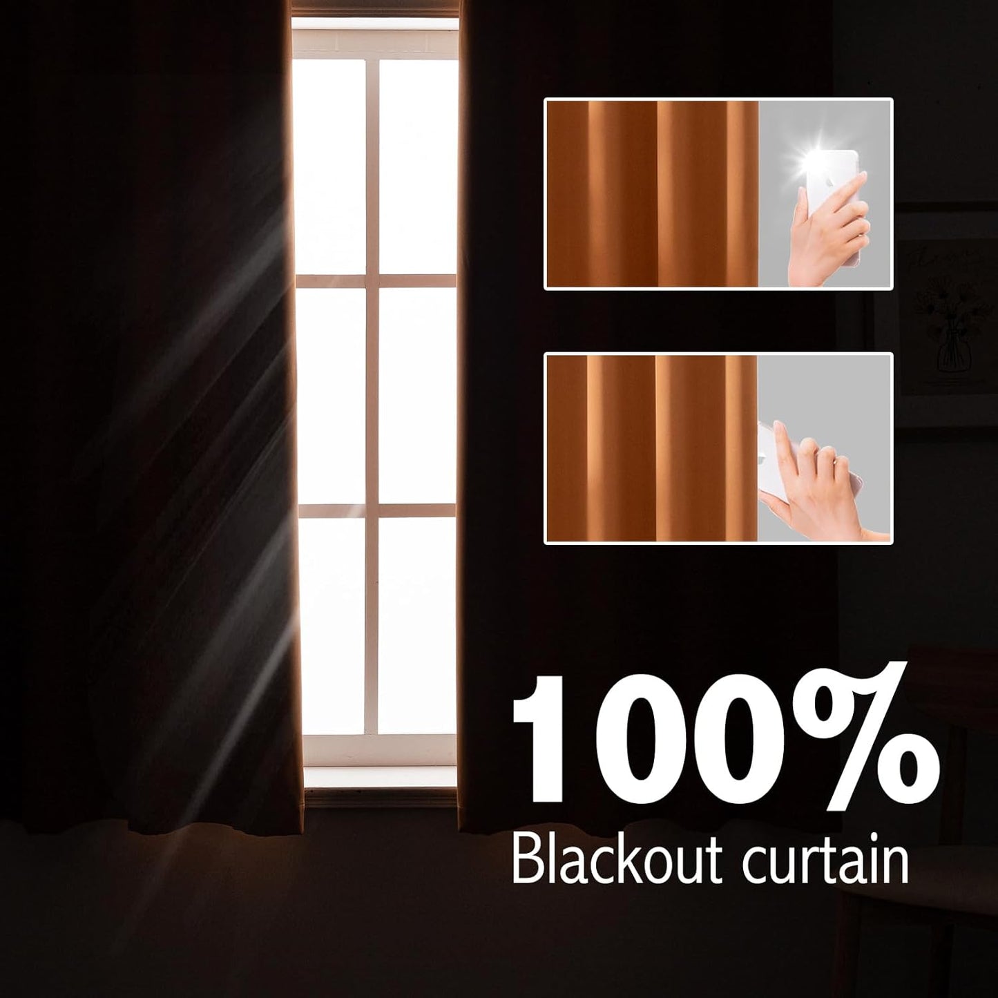 Anytime 100% Blackout Curtain Set, Thermal Insulated & Energy Efficiency Window Draperies for Guest Room, Full Shading Panels for Shift Worker and Light Sleepers（Orange, 2 Panels, 70W x 63L）