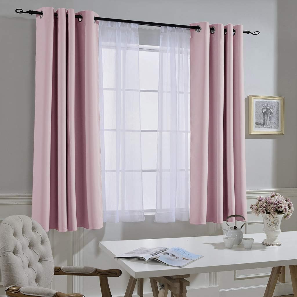 NICETOWN Room Darkening 72 inch Curtains for Kids Room, Grommet Room Darkening Thermal Insulated Solid Window Treatments Sound Reducing for Bedroom, 2 Panels, W37 x L72, Baby Pink