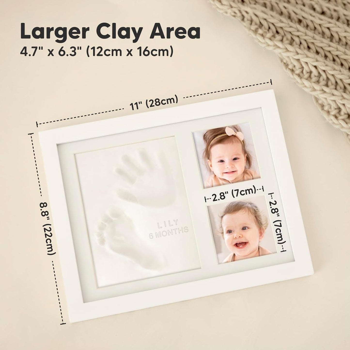 Baby Hand and Footprint Kit - Quick Dry Clay Baby Footprint Kit, Newborn Keepsake, Nursery Picture Frame for Boys, Girls, Personalized Gifts for Shower & Registry, New Mom Gift (Alpine White)