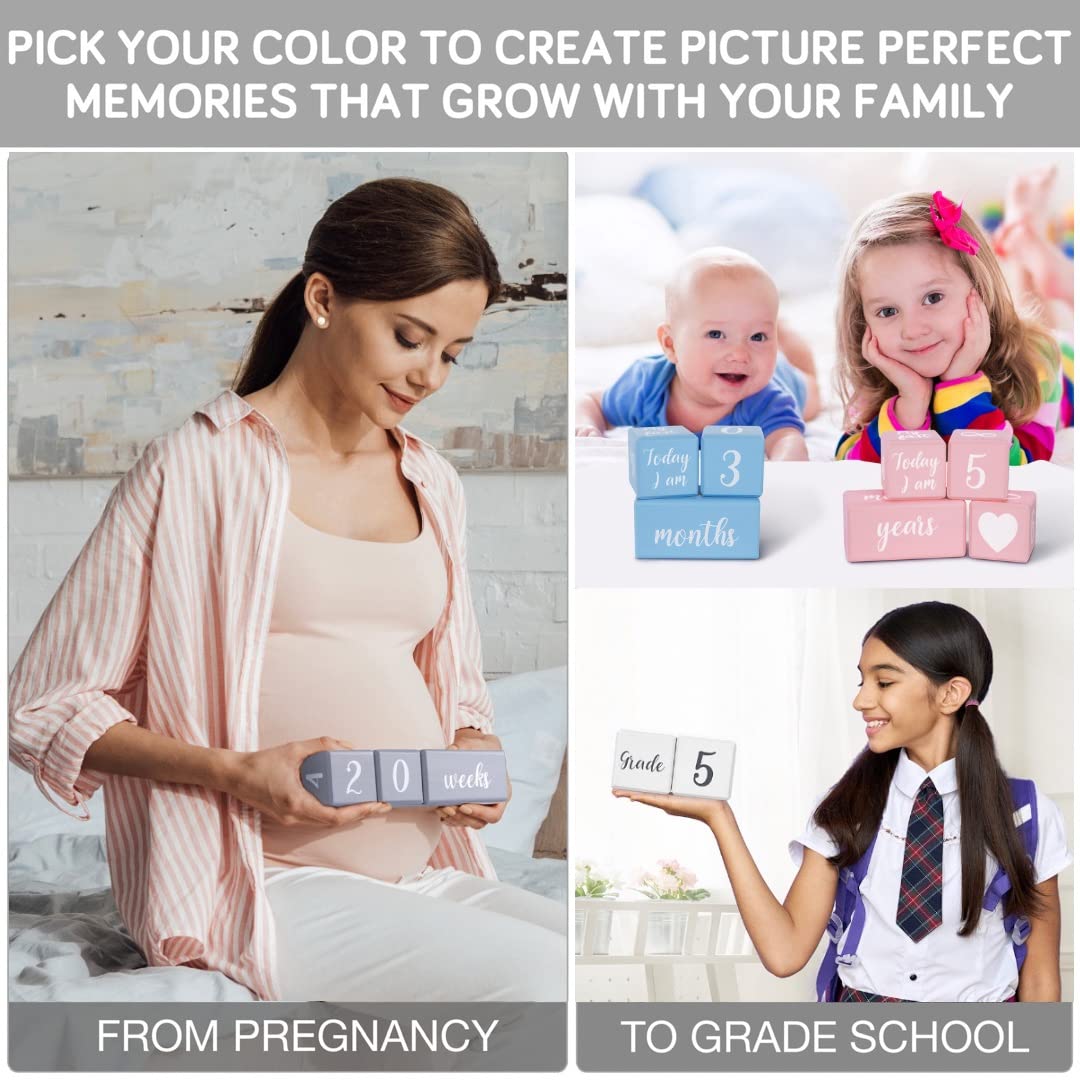 White Baby Monthly Milestone Blocks with Bag. Baby Age Blocks for Girl or Boy Baby Photo Props and Baby Shower. Month Baby Milestone Blocks with Grammatically Correct Month and Year