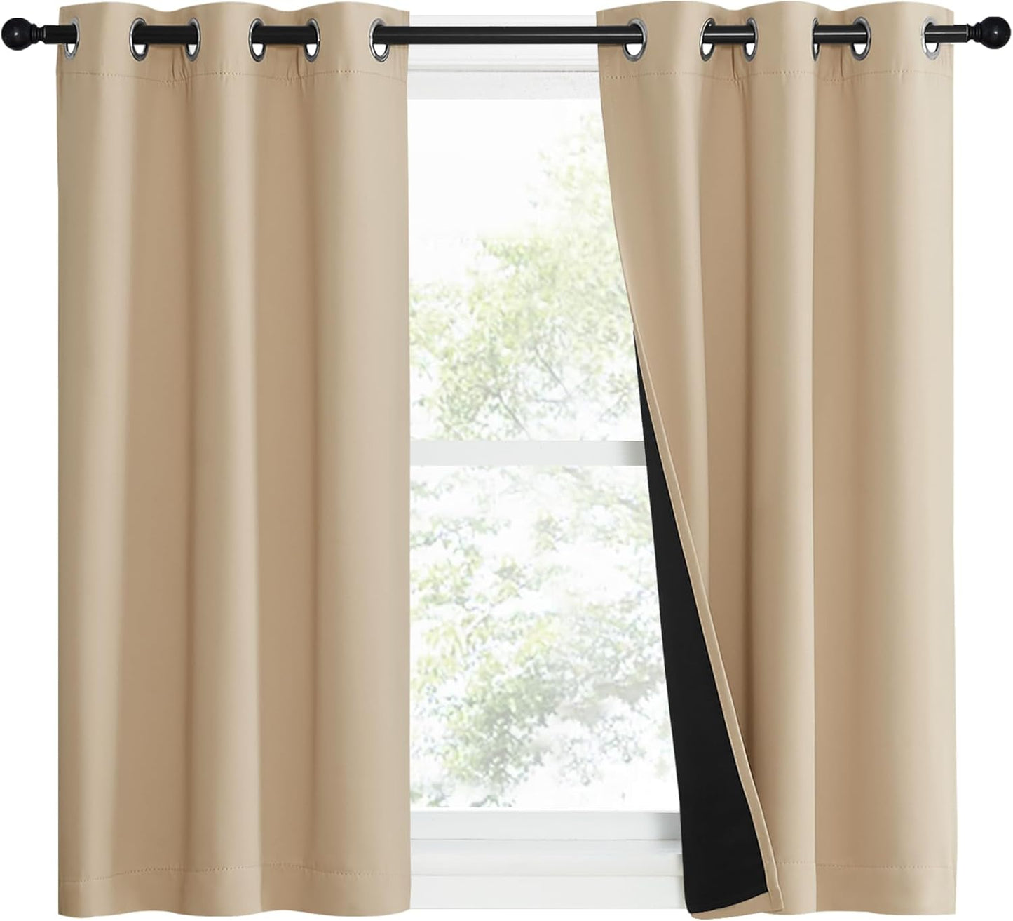 NICETOWN Bedroom Full Blackout Curtain Panels, Set of 2 Pcs, 37 by 40-inch, Biscotti Beige, Super Thick Insulated Grommet Drapes, Double-Layer Blackout Draperies with Black Liner for Small Window