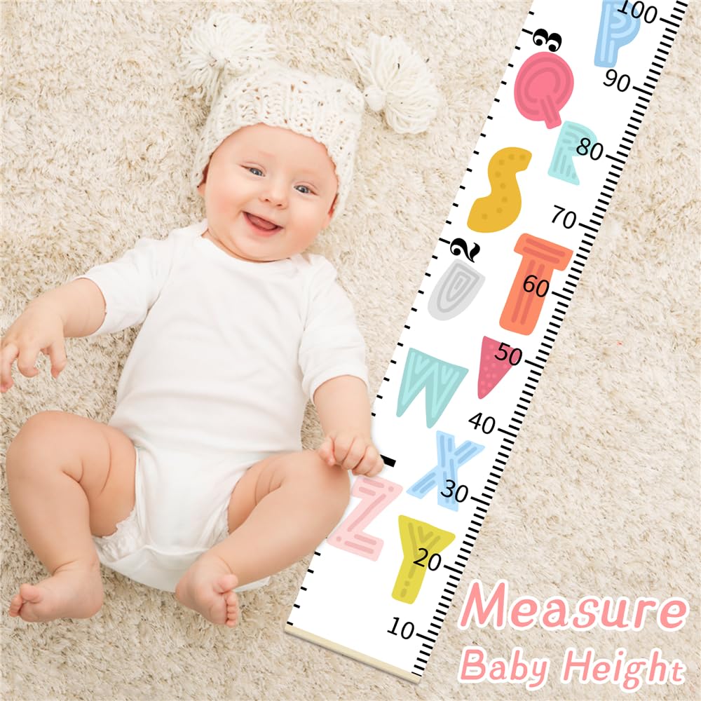 Personalized Growth Chart for Kids, Baby Height Chart with Custom Name, 77"x7.9" Canvas and Beige Wood Height Measuring Rulers for Boys Girls Removable Wall Ruler Hanging for Nursery Decor - Sunset