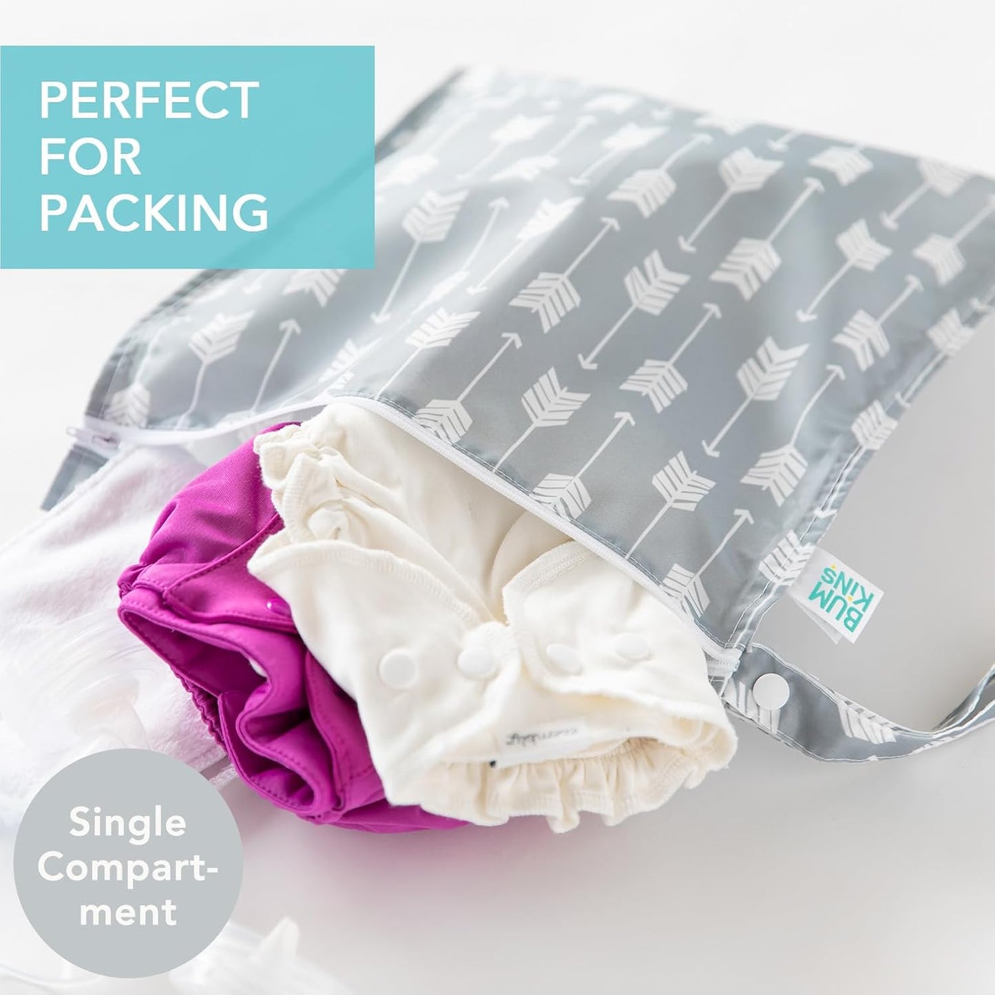 Bumkins - Waterproof Wet Bag - For Baby, Travel, Swim Suit, Cloth Diapers, Pump Parts, Pool, Gym, Toiletry, Strap to Stroller - Reusable & Easy to Clean - 2pk - Cactus & Arrows