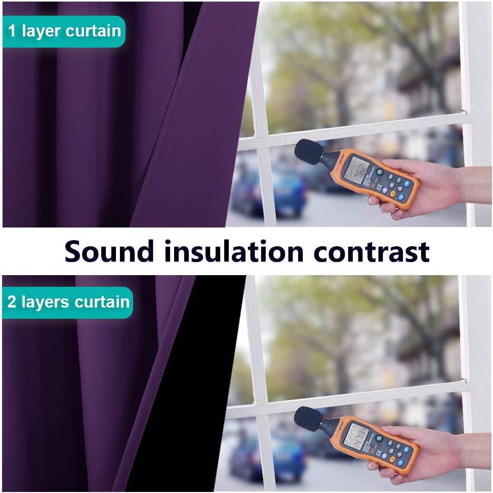 NICETOWN 100% Blackout Curtains 2 Panels with Black Liners, Royal Purple, 42-inch W by 54-inch L, Thermal Insulated Full Blackout 2-Layer Lined Drapes, Noise Cancellation Window Drapes for Dining Room