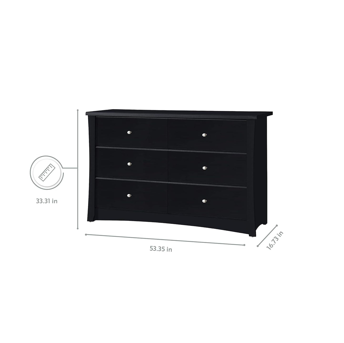 Storkcraft Crescent 6 Drawer Bedroom Dresser (Black) – GREENGUARD Gold Certified, Nursery Dresser for Kids Bedroom