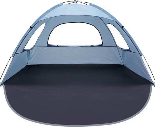 WhiteFang Beach Tent Anti-UV Portable Sun Shade Shelter for 3/4/6/8 Person, Extendable Floor with 3 Ventilating Mesh Windows Plus Carrying Bag, Stakes and Guy Lines