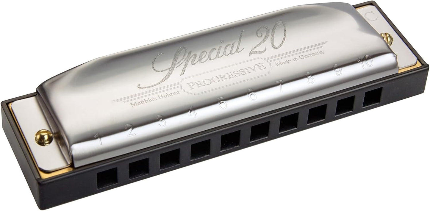 Hohner Special 20 Harmonica - Key of E Flat Bundle with Carrying Case, Pouch, Online Manual, and Austin Bazaar Polishing Cloth
