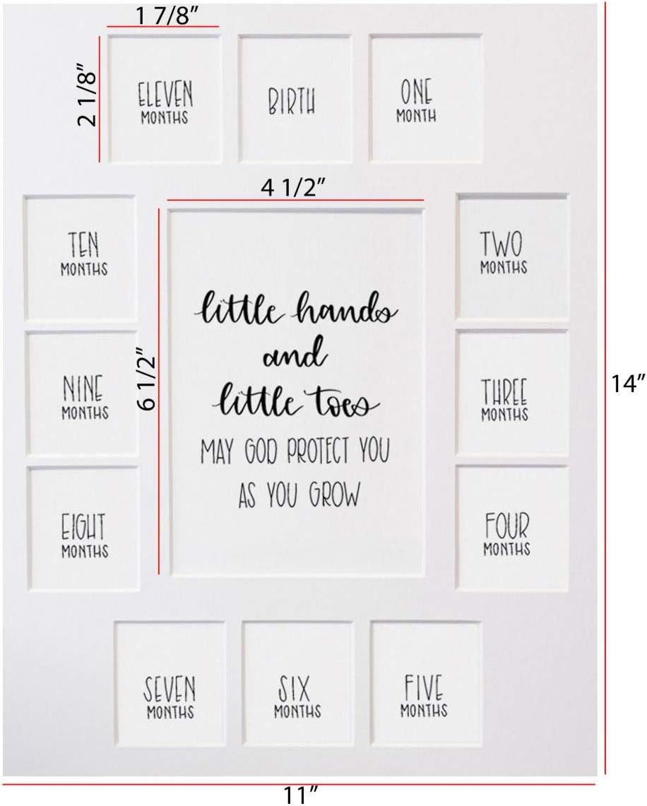 Rustic Red Door Co. Baby's First Year Picture Mat - No Frame - Little Hands and Little Toes Photo Collage - 13 Picture Slots - Newborn Birth to One Year Birthday - Watch Your Baby Grow (Black Mat)