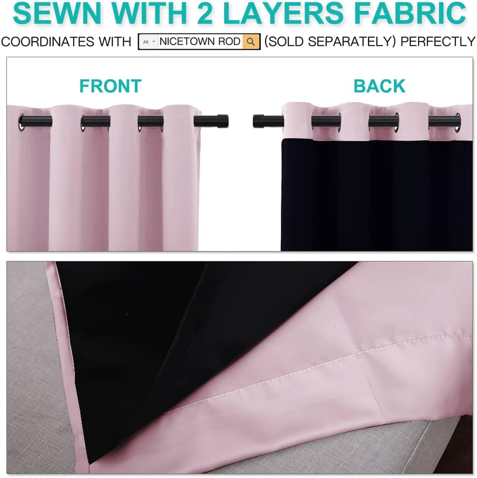 NICETOWN 100% Blackout Window Curtain Panels, Heat and Cold Blocking Drapes with Black Liner for Nursery, 84 inches Thermal Insulated Draperies (Lavender Pink, 2 Pieces, 70 inches Wide Each Panel)
