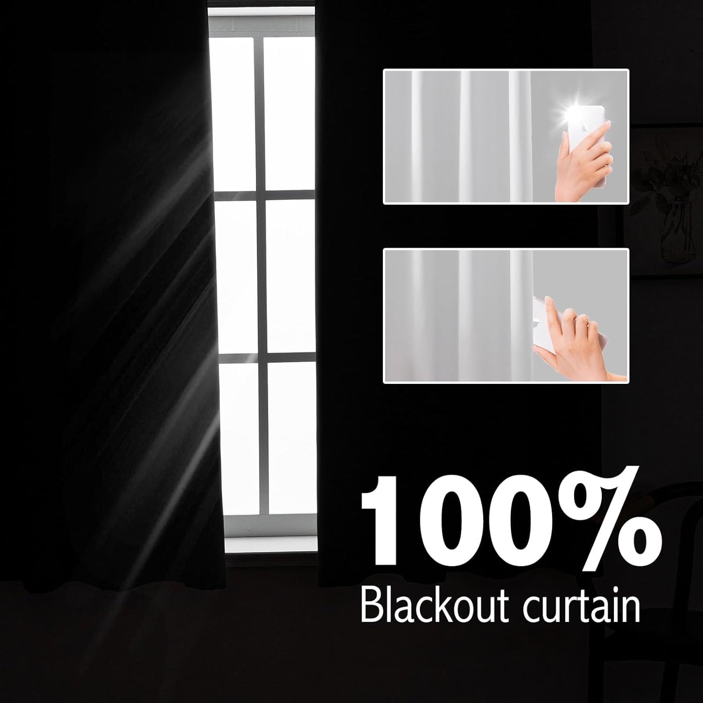 Anytime 100% Blackout Curtain Set, Thermal Insulated & Energy Efficiency Window Draperies for Guest Room, Full Shading Panels for Shift Worker and Light Sleepers（Greyish White, 2 Panels, 52W x 45L）
