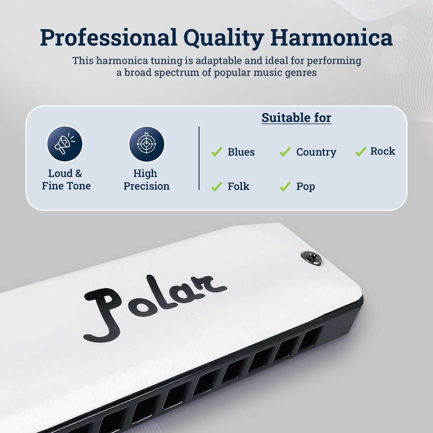Harmo Polar Diatonic Harmonica Key of Eb - 10 Holes 20 Notes, Blues Harp Mouth Organ With Case, Phosphor Bronze Reeds, Suitable for All Genres, Harmonica for Adult, Beginners & Professionals