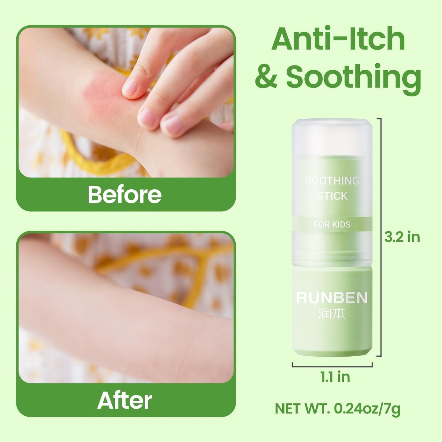 RUNBEN 2Pcs Mosquito Bite Itch Relief Stick, Anti Itch Cream Stick from Bug Bite, Itch Relief for Baby Kids, Summer Camping Essentials, Plant-Based, Travel-Pocket Size