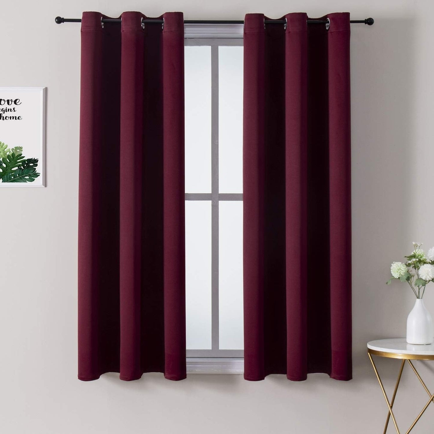 ChrisDowa Grommet Blackout Curtains for Bedroom and Living Room - 2 Panels Set Thermal Insulated Room Darkening Curtains (Burgundy Red, 38W x 45L)