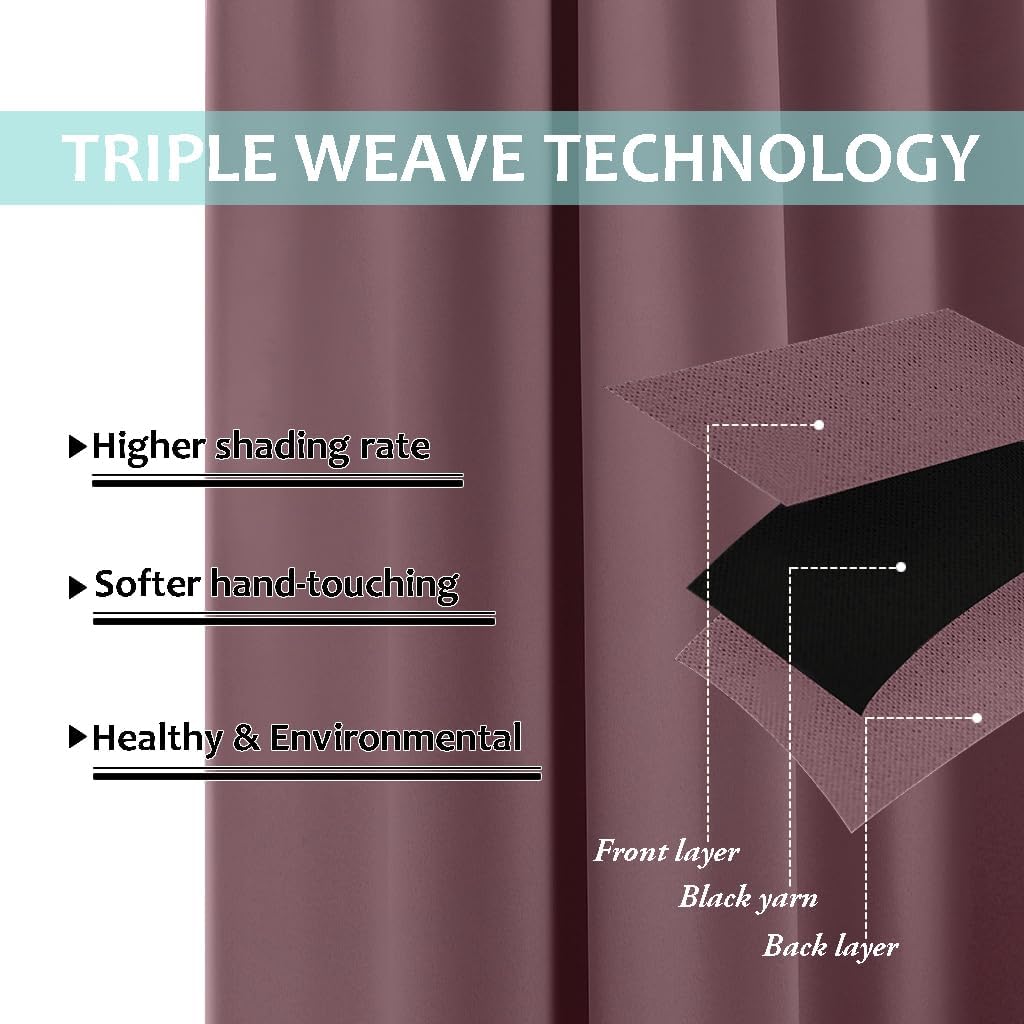NICETOWN Extra Long Truly Blackout Drapes for Hall and Villa, 46-inch Width Each Panel, 45-inch Length, Dry Rose, 2 Pieces, 100% Blackout Window Curtain Panels with Black Lined for Night Shift Worker