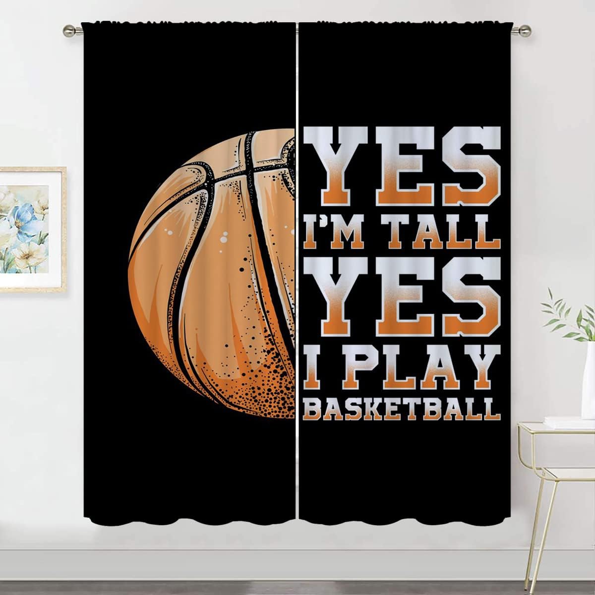 Basketball Blackout Curtains for Boy Girl Room Darkening Decor,Sport Theme Motto Dark Background Bedroom Living Room Home Rod Pocket Thermal Insulated Window Curtain/Drapes Panel,63x63 Inch…