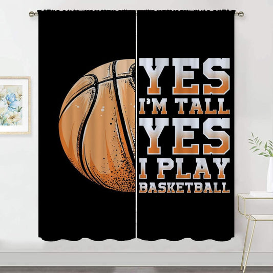 Basketball Blackout Curtains for Boy Girl Room Darkening Decor,Sport Theme Motto Dark Background Bedroom Living Room Home Rod Pocket Thermal Insulated Window Curtain/Drapes Panel,63x63 Inch…