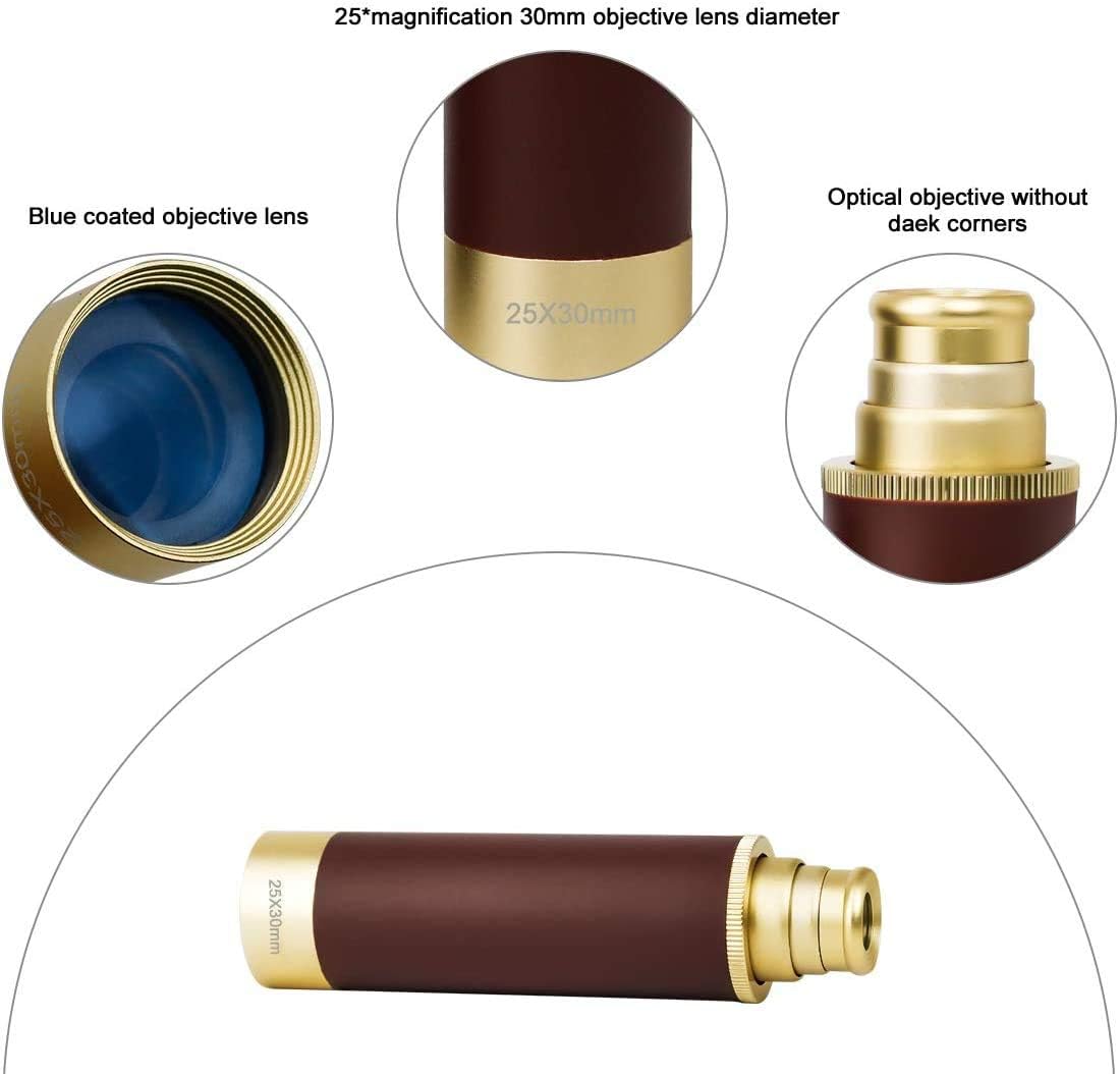 Retro Pirate Telescope Zoomable 25x30 Spyglass Portable Collapsible Handheld Telescope Vintage Monocular for Kids & Survival Gear Compass Pocket Military Compass for Camping Boating