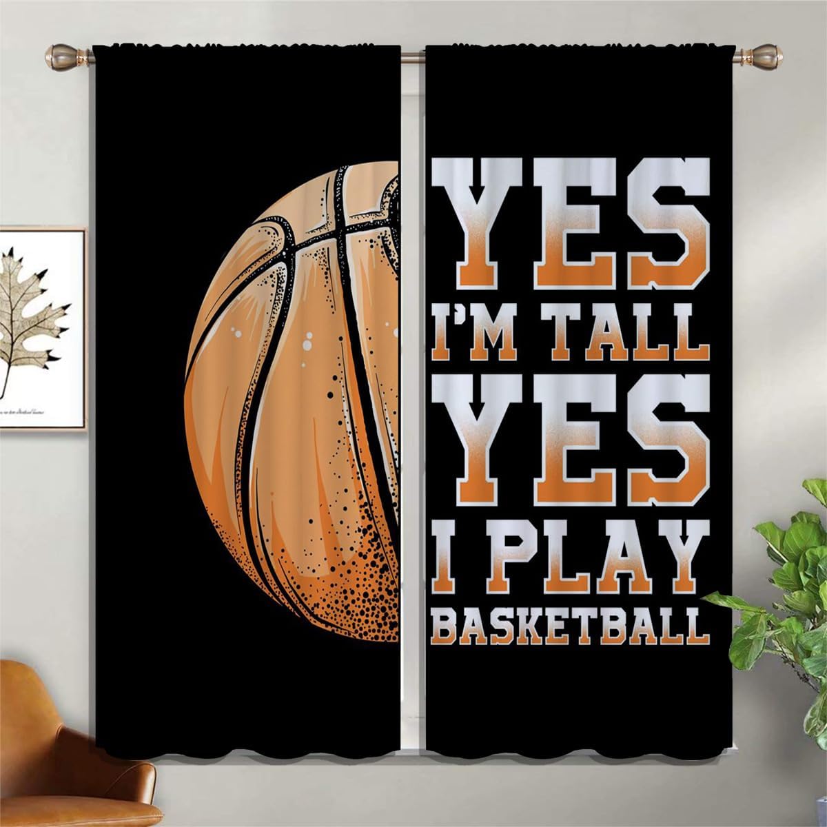 Basketball Blackout Curtains for Boy Girl Room Darkening Decor,Sport Theme Motto Dark Background Bedroom Living Room Home Rod Pocket Thermal Insulated Window Curtain/Drapes Panel,84x72 Inch…