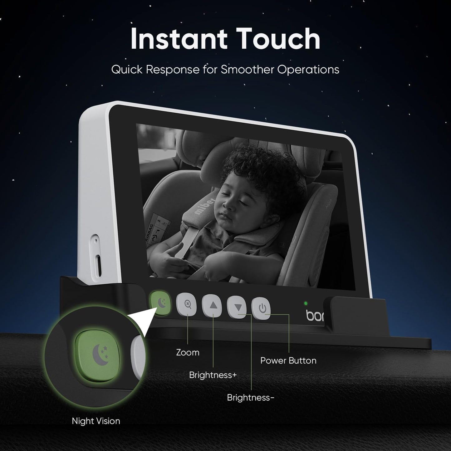 bonoch 5" 1440P Baby Car Camera - 360 Degree Rotating Wide View Backseat Rear Facing Mirror for Baby, USB Powered with Charger, Easy Setup Car Seat Monitor, Night Vision