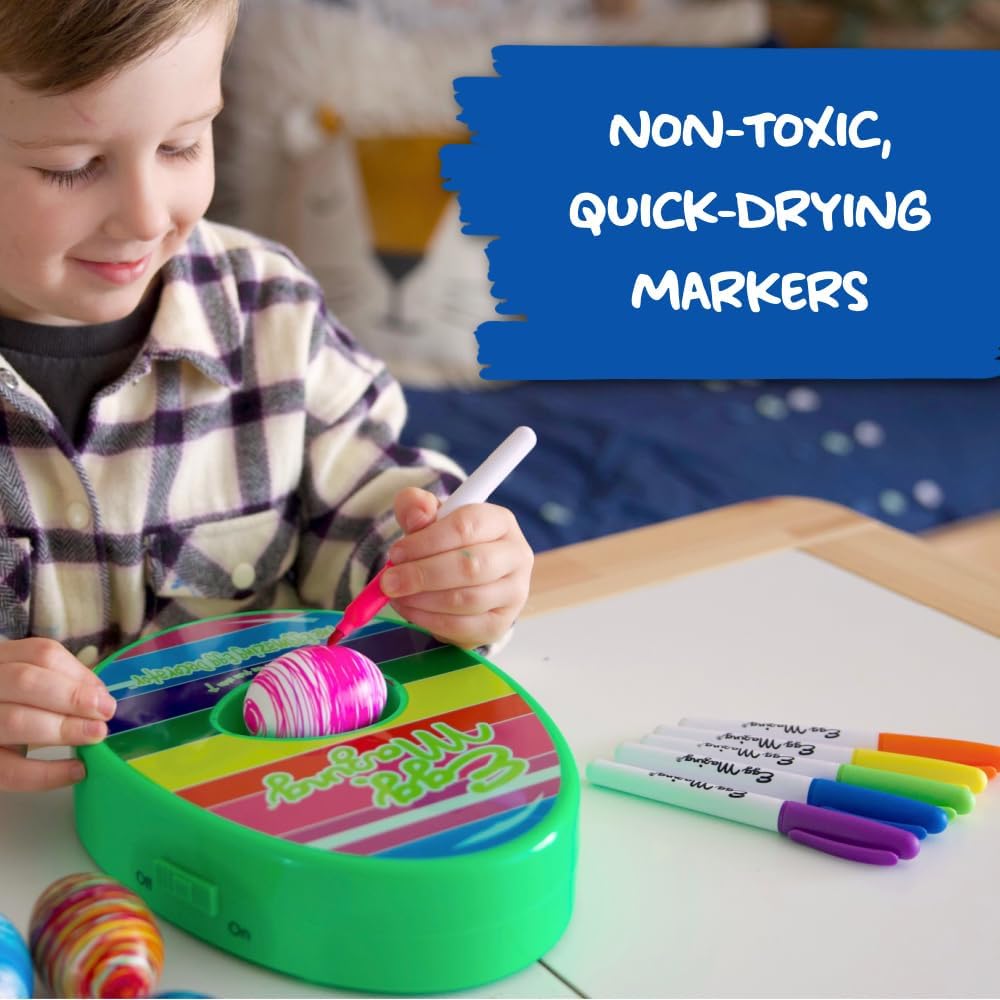 The Eggmazing Egg Decorator Easter Egg Decorator Kit - Arts and Crafts Set - Includes Egg Decorating Spinner and 8 Colorful Quick Drying Non Toxic Markers (Spring Green) - Packaging May Vary