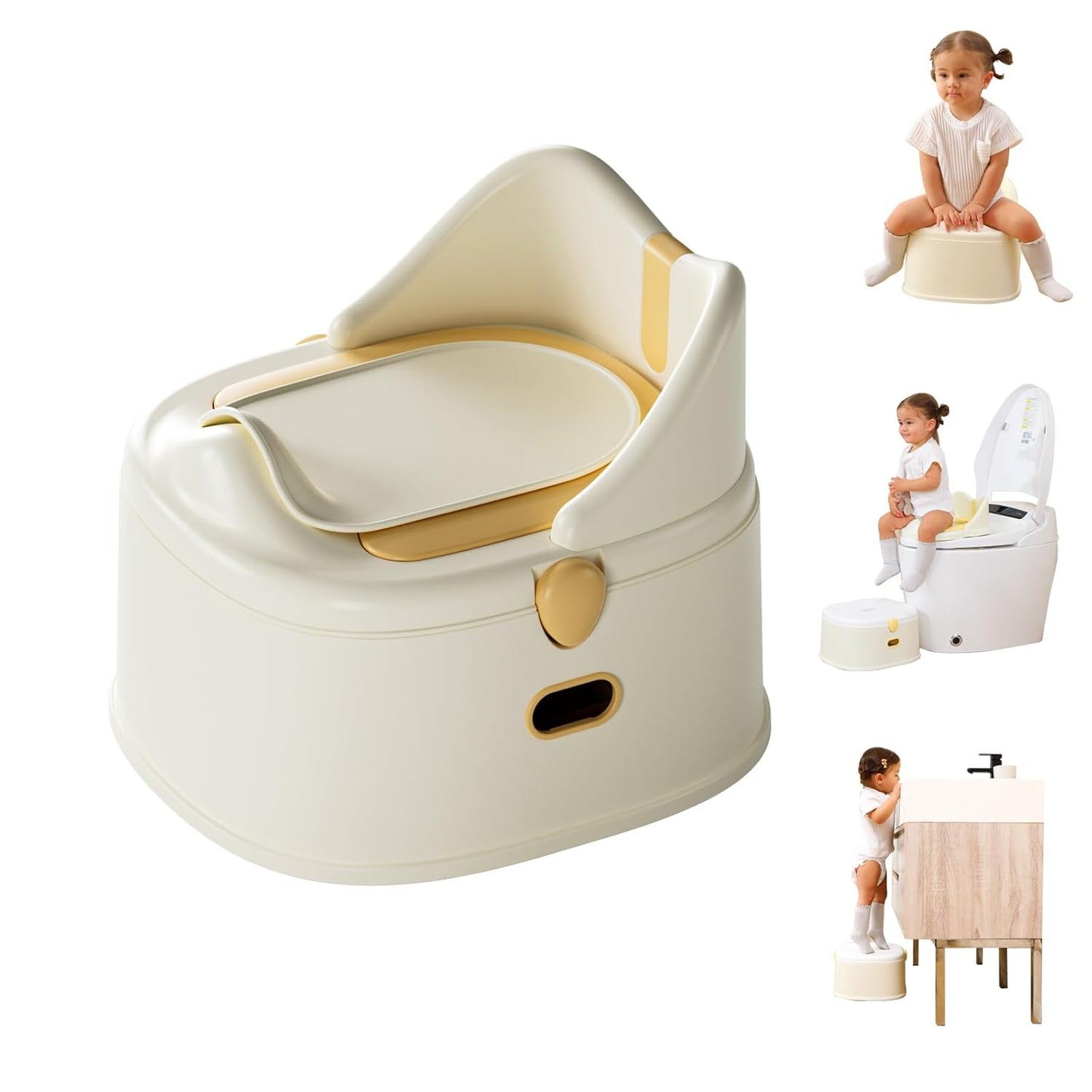 3 in 1 Toddler Potty Training Toilet Seat with Steps Ladder, Foldable Potty Train Chair Adapter for Toddlers Kids Boys Girls, Yellow
