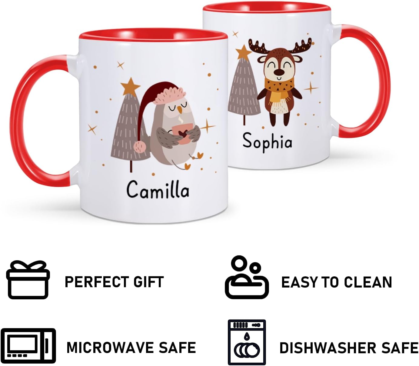 Christmas Gifts for Kids, Personalized Name Christmas Coffee Mug, Cute Hot Chocolate Cocoa Mug, Winter Holiday Cups for Children, Customized Christmas Birthday Gifts for Women Families Friend