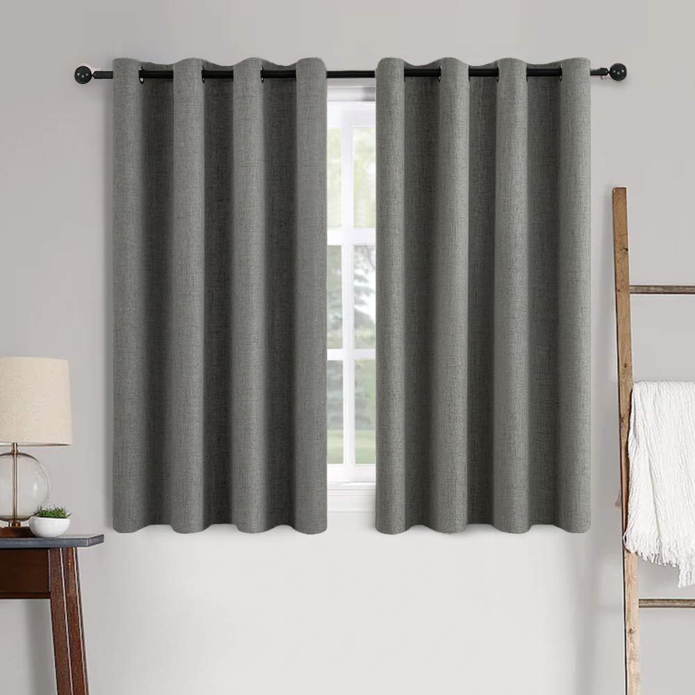 MIULEE Linen Texture Curtains for Bedroom Solid 100% Blackout Thermal Insulated Dark Grey Curtains Grommet Room Darkening Drapes Luxury Decor for Living Room Nursery 52x63 Inch (2 Panels)